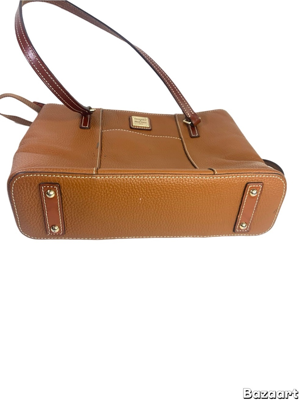 Dooney & Bourke Tan Brown Pebbled Leather Tote with Gold Plaque - Picture 4 of 7
